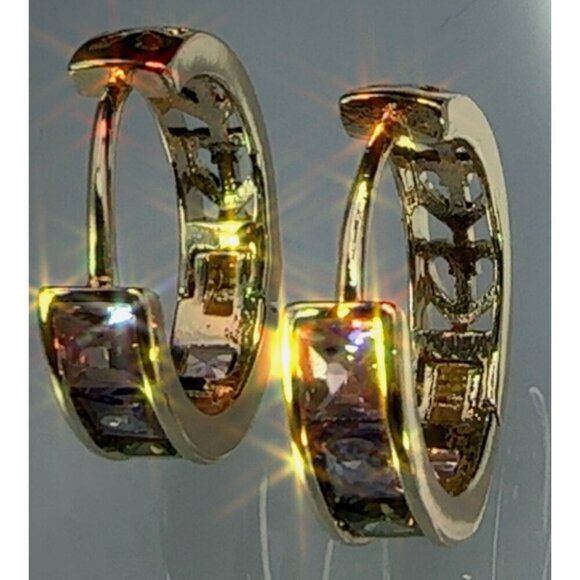 Gold Plated Hoop Earrings With Sparkling Cubic Zirconia Stones - Picture 2 of 4